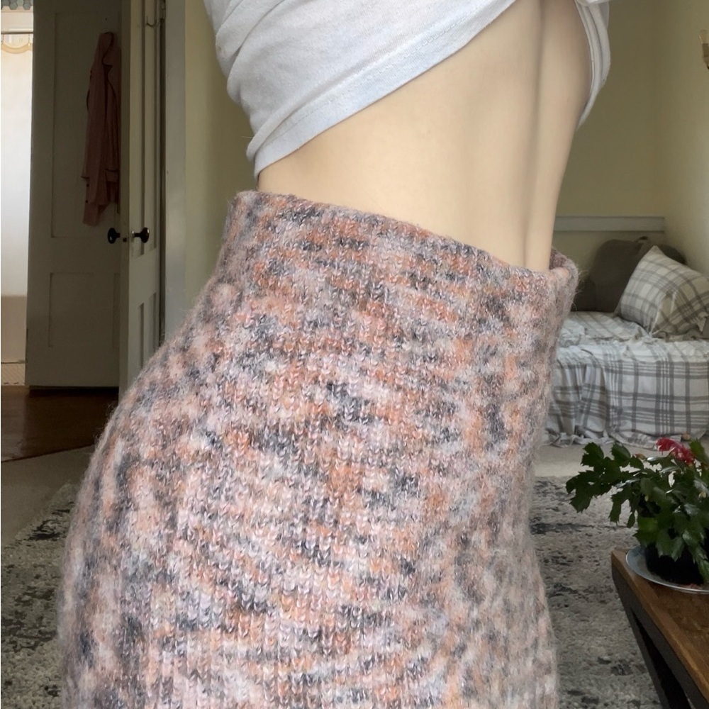 Anthropologie Pink Orange Grey Asymmetrical Pencil Midi Skirt Wool Blend Casual - Picture 4 of 8